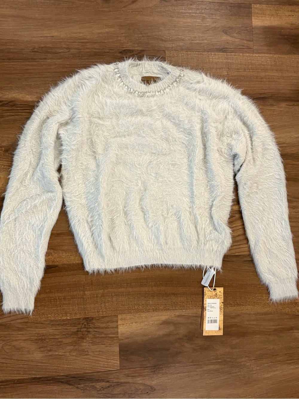 Men's Fuzzy Crewneck Sweater in Light Cream